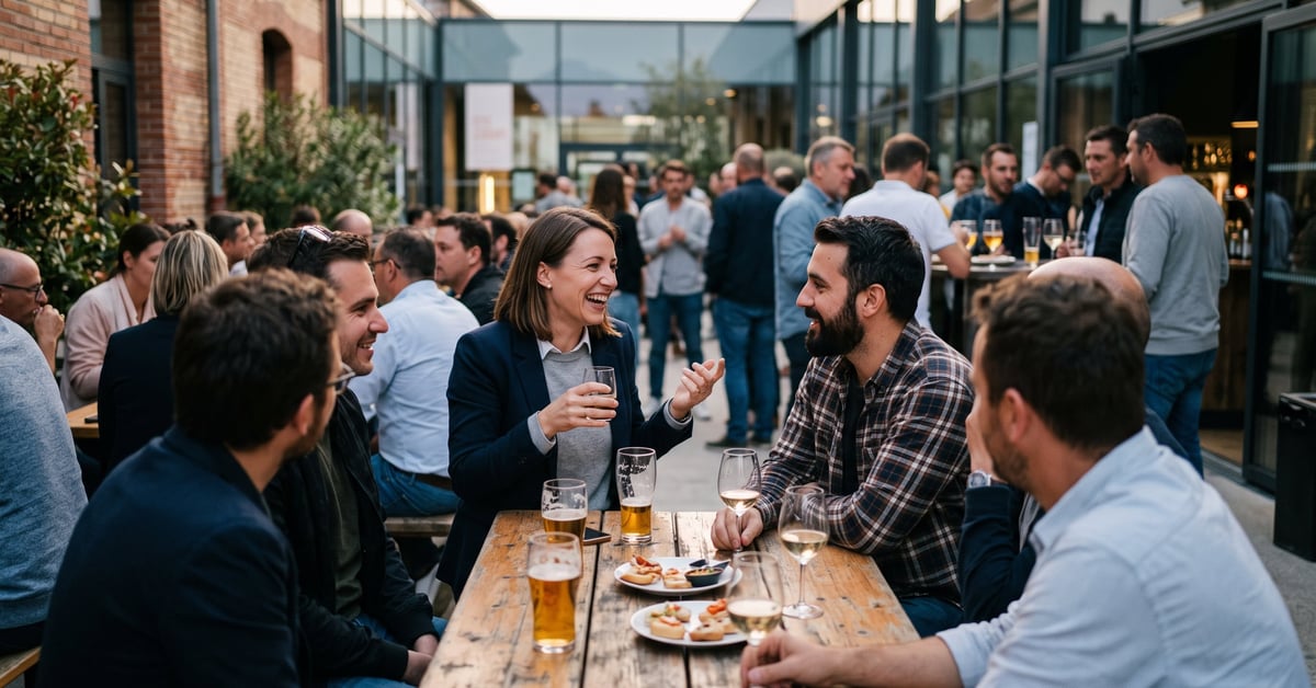Afterwork à Guebwiller 2025 : collègues réunis dans un bar convivial en Alsace