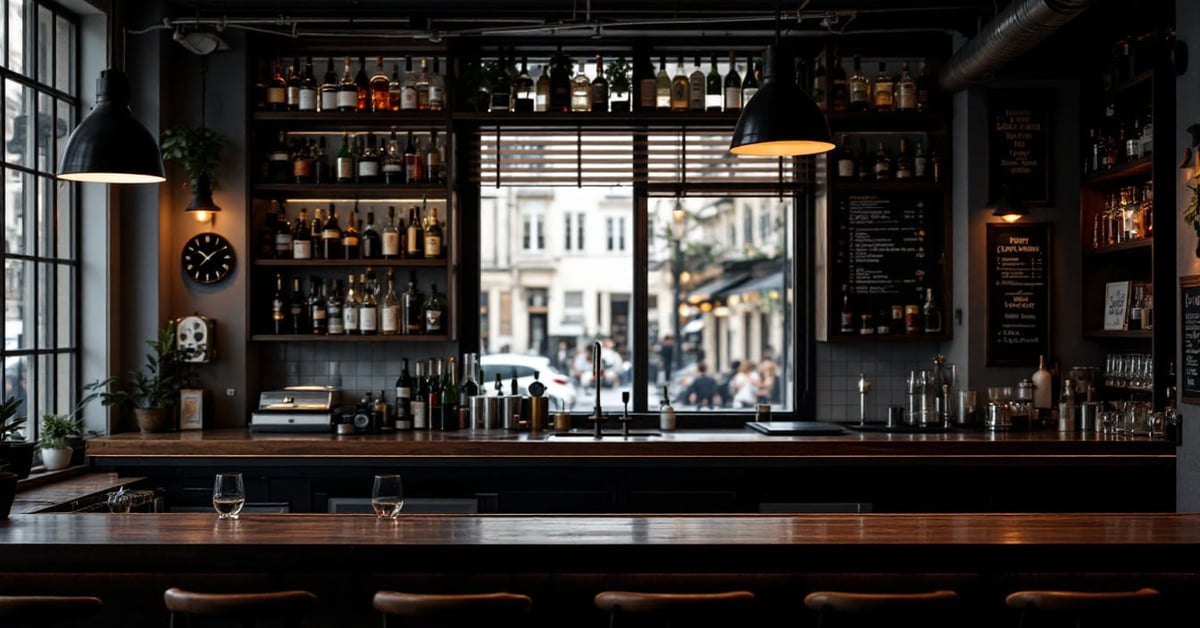 Bar afterwork animé à Paris avec des professionnels qui boivent un verre après le travail