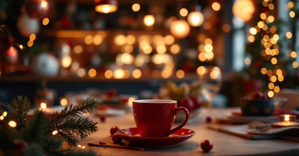 Soirée de Noël en entreprise avec collègues réunis autour d'une table festive décorée
